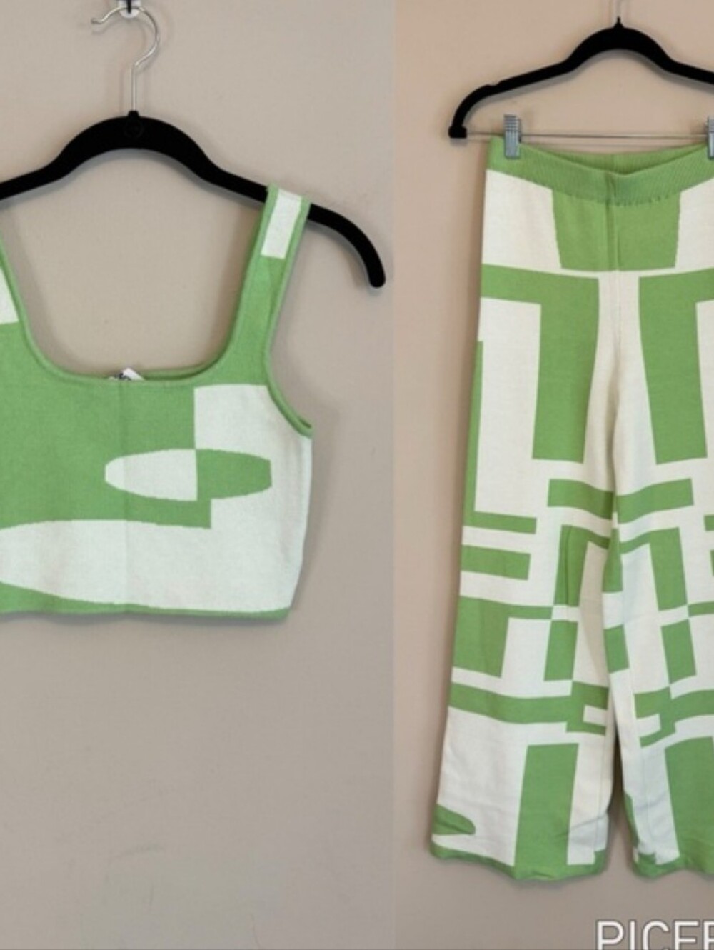 Princess Polly Women's Green Geometric Matching Tops & Pants Set Size S/M